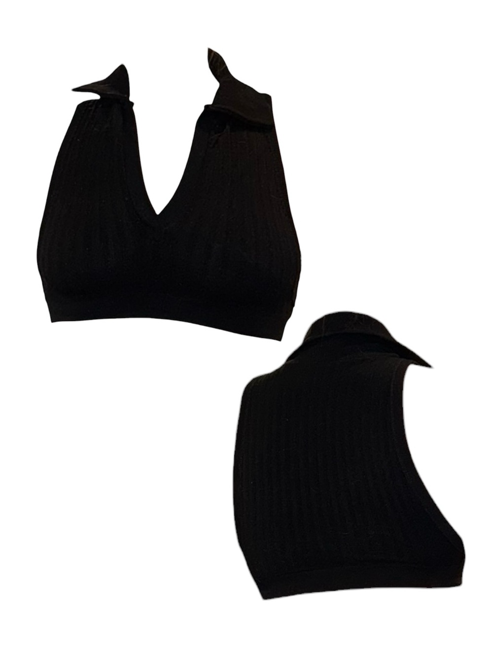 Black Ribbed Knit Polo Crop Top